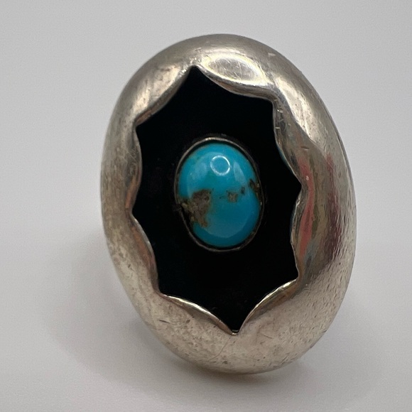 Turquoise Shadowbox Sterling Silver 925 Ring, Size 7.5 - Picture 1 of 5